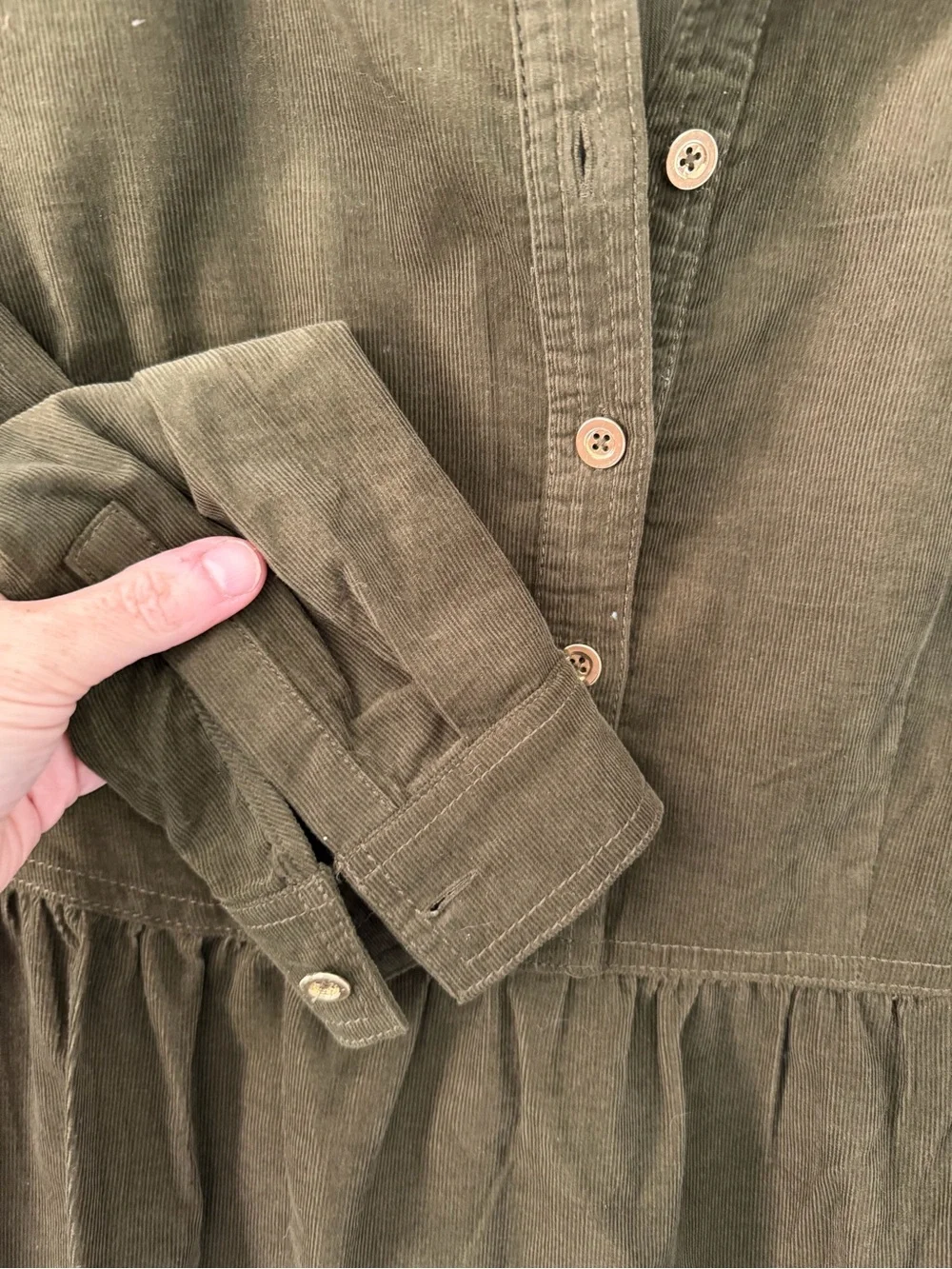 Talbots Olive Green Corduroy Button-Front Dress